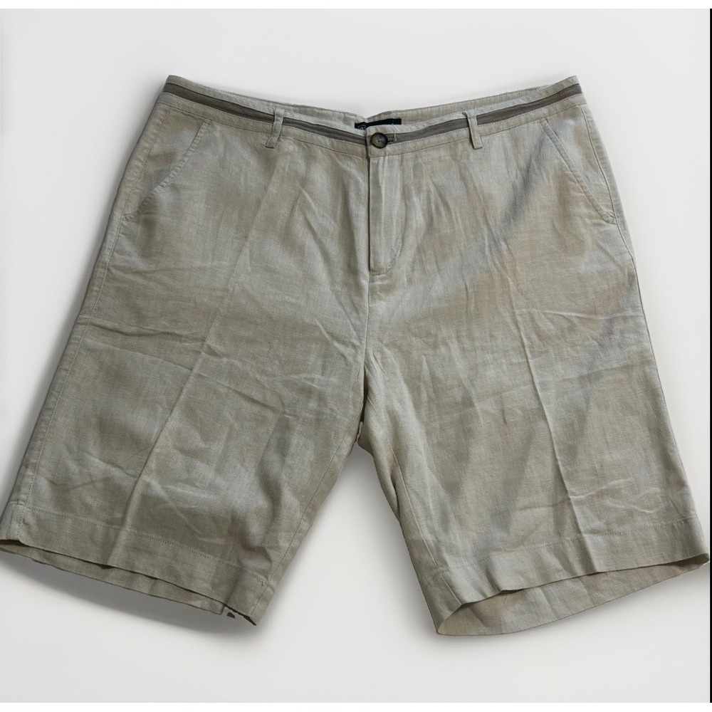 Bachrach Mens Linen Blend Flat Front Shorts Tan Khaki Size 40 NB16-303BAC